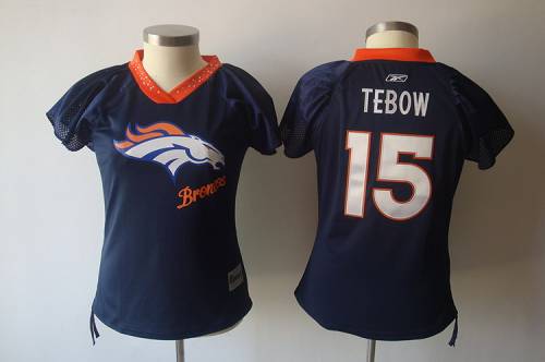 Broncos #15 Tim Tebow Blue 2011 Women's Field Flirt Stitched NFL Jersey - Click Image to Close